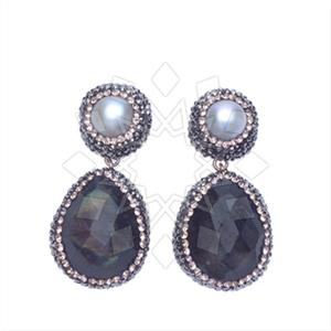 925 Sterling Silver Gem and Crystals Double Drop Earrings