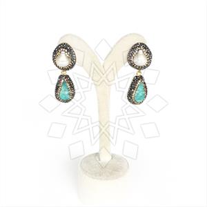 925 Sterling Silver Semi Precious Gems and Crystal  Double Drop Earrings