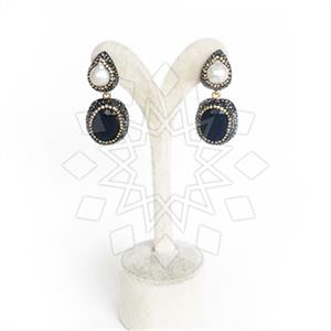 925 Sterling Silver Semi Precious Gems and Crystal  Double Drop Earrings
