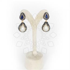 925 Sterling Silver Semi Precious Gems and Crystal  Double Drop Earrings