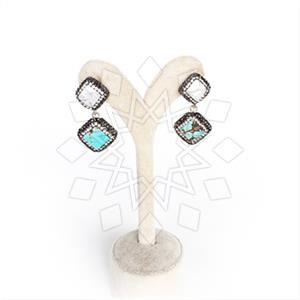 925 Sterling Silver Semi Precious Gems and Crystal  Double Drop Earrings