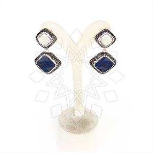 925 Sterling Silver Semi Precious Gems and Crystal  Double Drop Earrings