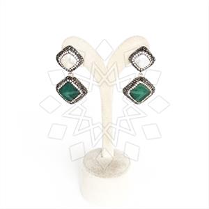 925 Sterling Silver Semi Precious Gems and Crystal  Double Drop Earrings
