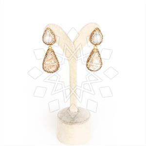 925 Sterling Silver Semi Precious Gems and Crystal  Double Drop Earrings