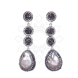 925 Sterling Silver Gem and Crystals Double Drop Earrings
