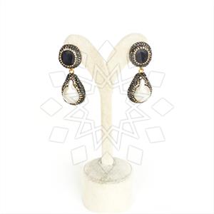925 Sterling Silver Semi Precious Gems and Crystal  Double Drop Earrings