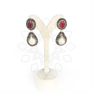 925 Sterling Silver Semi Precious Gems and Crystal  Double Drop Earrings