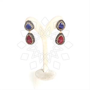 925 Sterling Silver Semi Precious Gems and Crystal  Double Drop Earrings