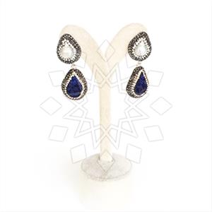 925 Sterling Silver Semi Precious Gems and Crystal  Double Drop Earrings