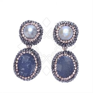 925 Sterling Silver Gem and Crystals Double Drop Earrings