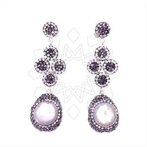 925 Sterling Silver Gem and Crystals Double Drop Earrings