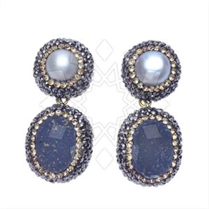 925 Sterling Silver Gem and Crystals Double Drop Earrings