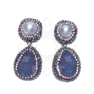 925 Sterling Silver Gem and Crystals Double Drop Earrings