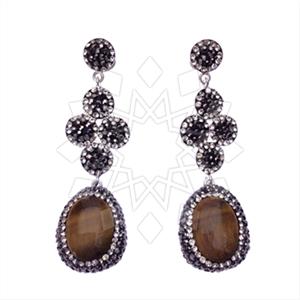 925 Sterling Silver Gem and Crystals Double Drop Earrings