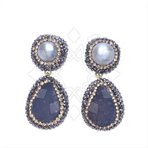 925 Sterling Silver Gem and Crystals Double Drop Earrings
