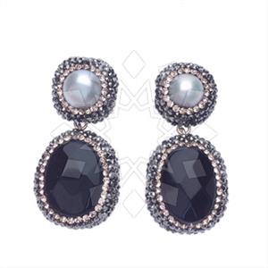 925 Sterling Silver Gem and Crystals Double Drop Earrings