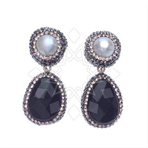 925 Sterling Silver Gem and Crystals Double Drop Earrings