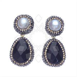 925 Sterling Silver Gem and Crystals Double Drop Earrings