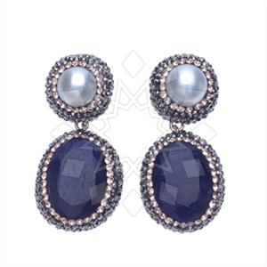 925 Sterling Silver Gem and Crystals Double Drop Earrings