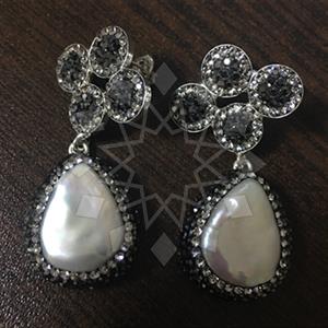 925 Sterling Silver Semi Precious Gems and Crystal  Double Drop Earrings