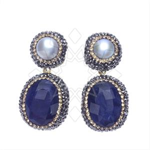 925 Sterling Silver Gem and Crystals Double Drop Earrings