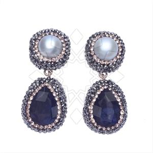 925 Sterling Silver Gem and Crystals Double Drop Earrings