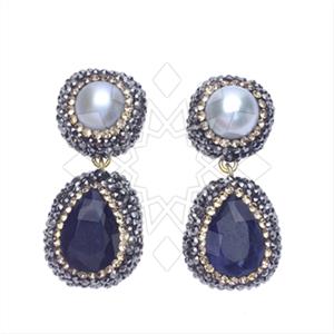 925 Sterling Silver Gem and Crystals Double Drop Earrings