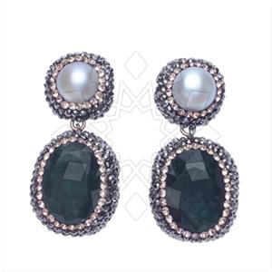 925 Sterling Silver Gem and Crystals Double Drop Earrings