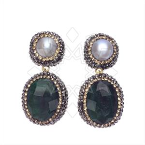 925 Sterling Silver Gem and Crystals Double Drop Earrings