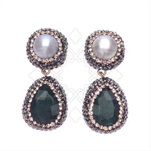 925 Sterling Silver Gem and Crystals Double Drop Earrings