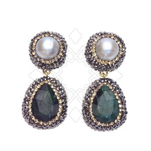 925 Sterling Silver Gem and Crystals Double Drop Earrings