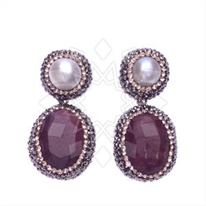 925 Sterling Silver Gem and Crystals Double Drop Earrings
