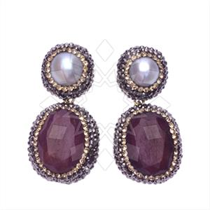 925 Sterling Silver Gem and Crystals Double Drop Earrings