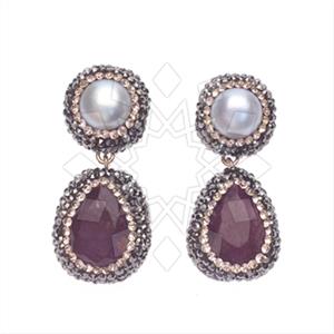 925 Sterling Silver Gem and Crystals Double Drop Earrings