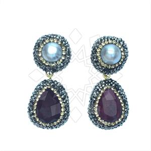 925 Sterling Silver Gem and Crystals Double Drop Earrings