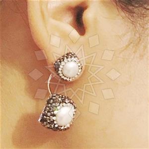 925 Sterling Silver Semi Precious Gems and Crystal  Double Drop Earrings