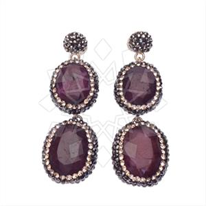925 Sterling Silver Gem and Crystals Double Drop Earrings
