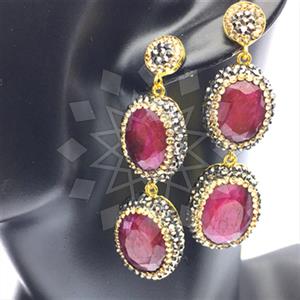 925 Sterling Silver Gem and Crystals Double Drop Earrings