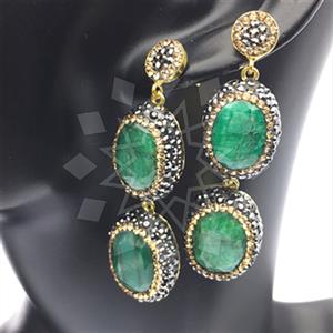 925 Sterling Silver Gem and Crystals Double Drop Earrings