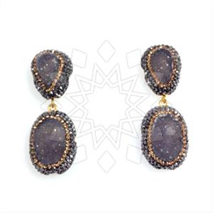 925 Sterling Silver Gem and Crystals Double Drop Earrings