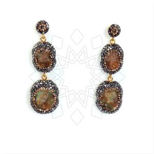 925 Sterling Silver Gem and Crystals Double Drop Earrings
