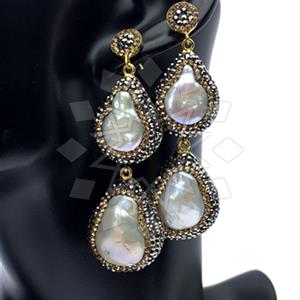 925 Sterling Silver Gem and Crystals Double Drop Earrings