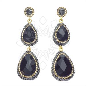 925 Sterling Silver Gem and Crystals Double Drop Earrings