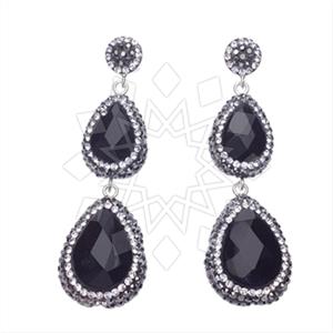 925 Sterling Silver Gem and Crystals Double Drop Earrings