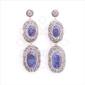 925 Sterling Silver Gem and Crystals Double Drop Earrings