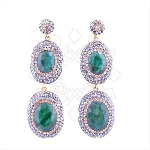 925 Sterling Silver Gem and Crystals Double Drop Earrings