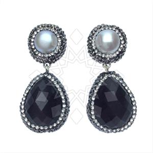 925 Sterling Silver Gem and Crystals Double Drop Earrings