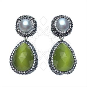 925 Sterling Silver Gem and Crystals Double Drop Earrings