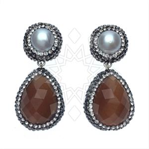 925 Sterling Silver Gem and Crystals Double Drop Earrings