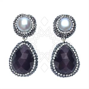 925 Sterling Silver Gem and Crystals Double Drop Earrings